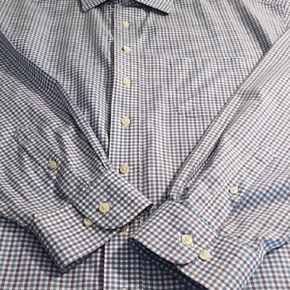 Blue Small Plaid Button Down Shirt Tall Gold Label - Picture 9 of 13